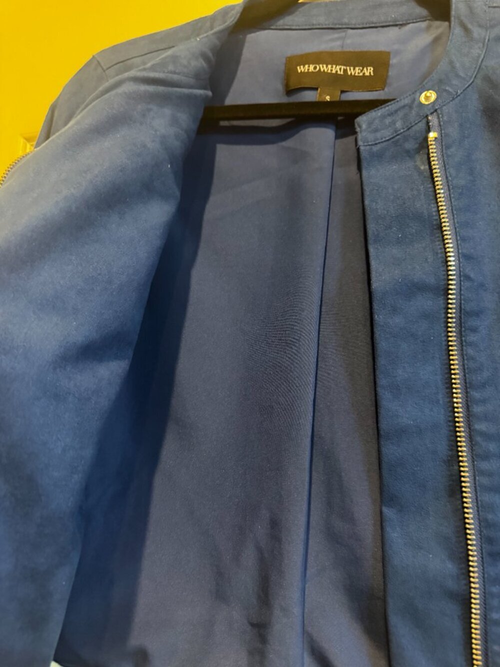 Who What Wear Blue Faux Suede Moto Jacket Size Small Zip Pockets - Picture 6 of 11